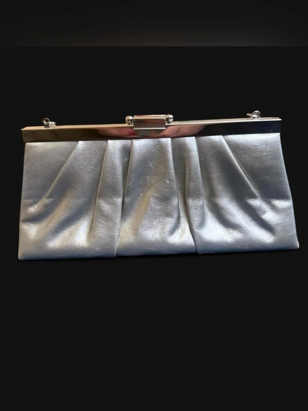 Gunne Sax Silver Metallic Pleated Chain Shoulder Clutch